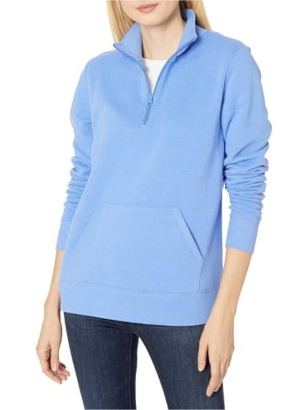 Women's French Terry Fleece Quarter-Zip Pullover Sweatshirt Kangaroo Pocket